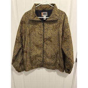 Vintage EVR Animal Print‎ Windbreaker Jacket Tan Black Full Zip 90s Women Large